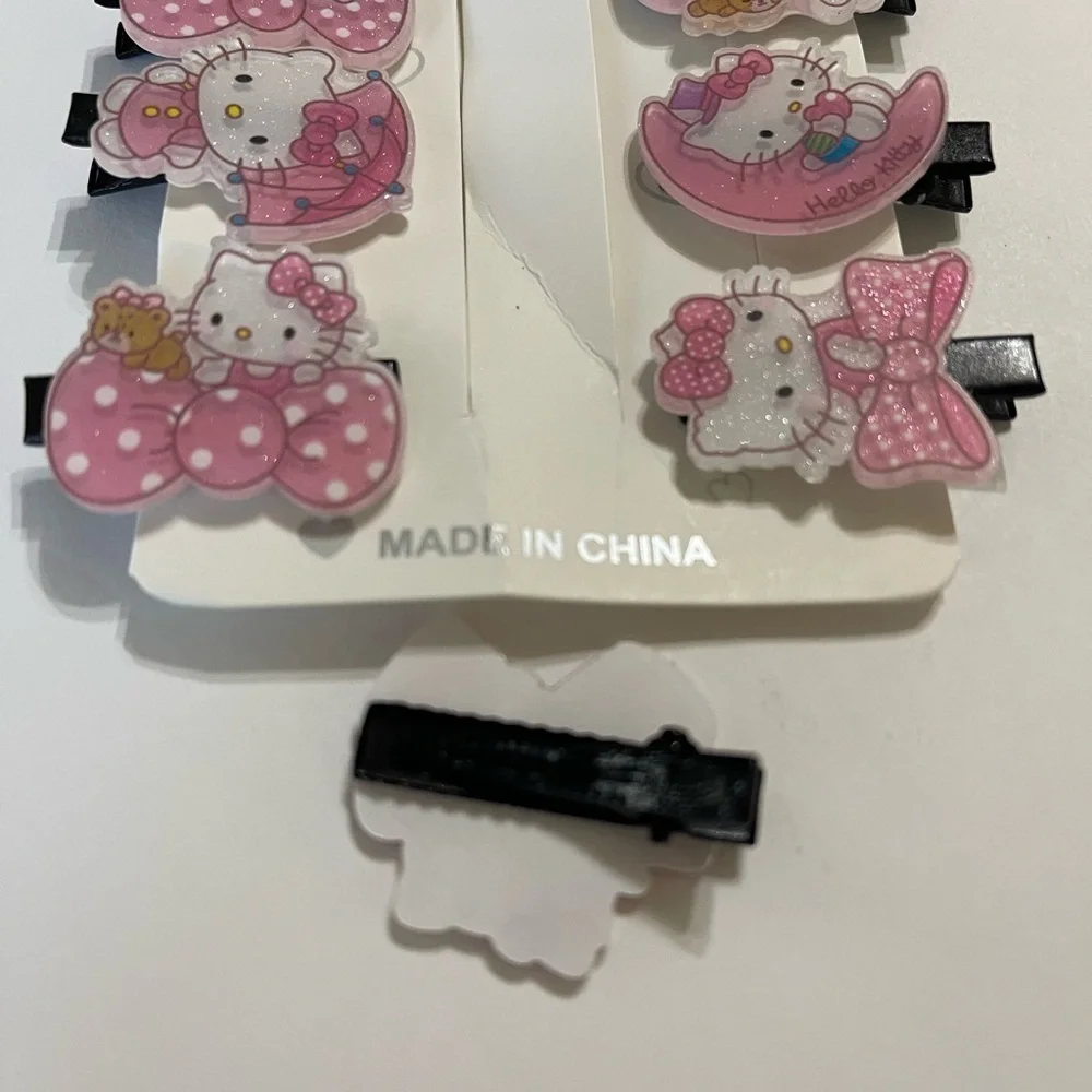 Hello Kitty Pink Bow Hair Clips - Set of 8